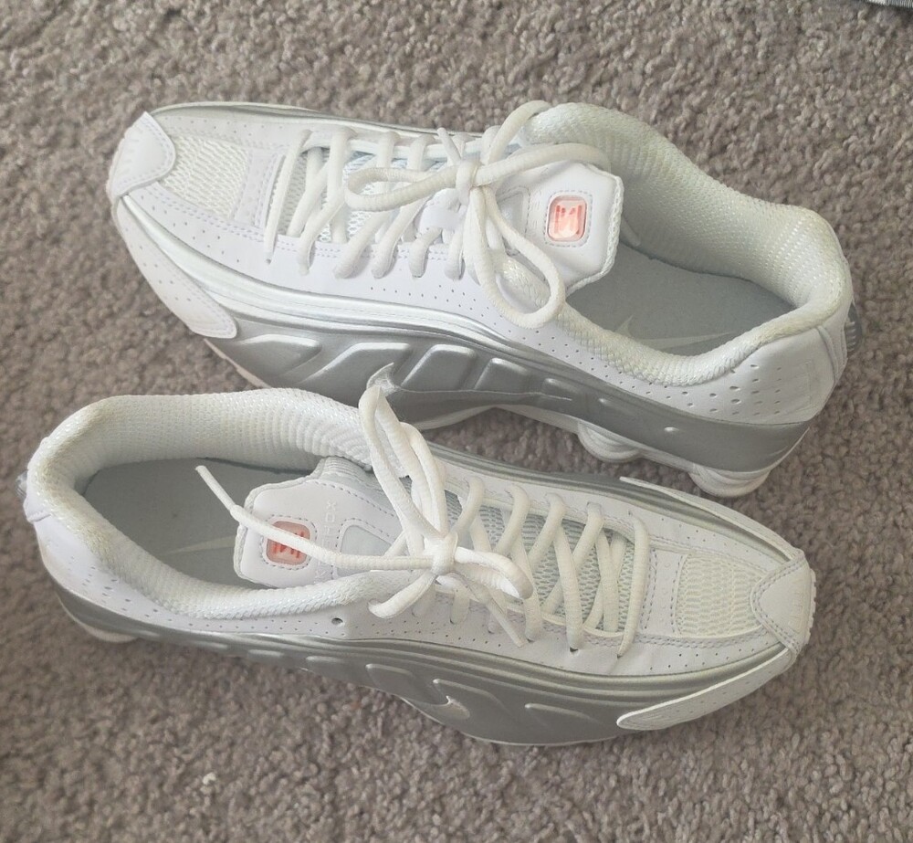 Nike Shox White and Silver Lace-Up Sneakers